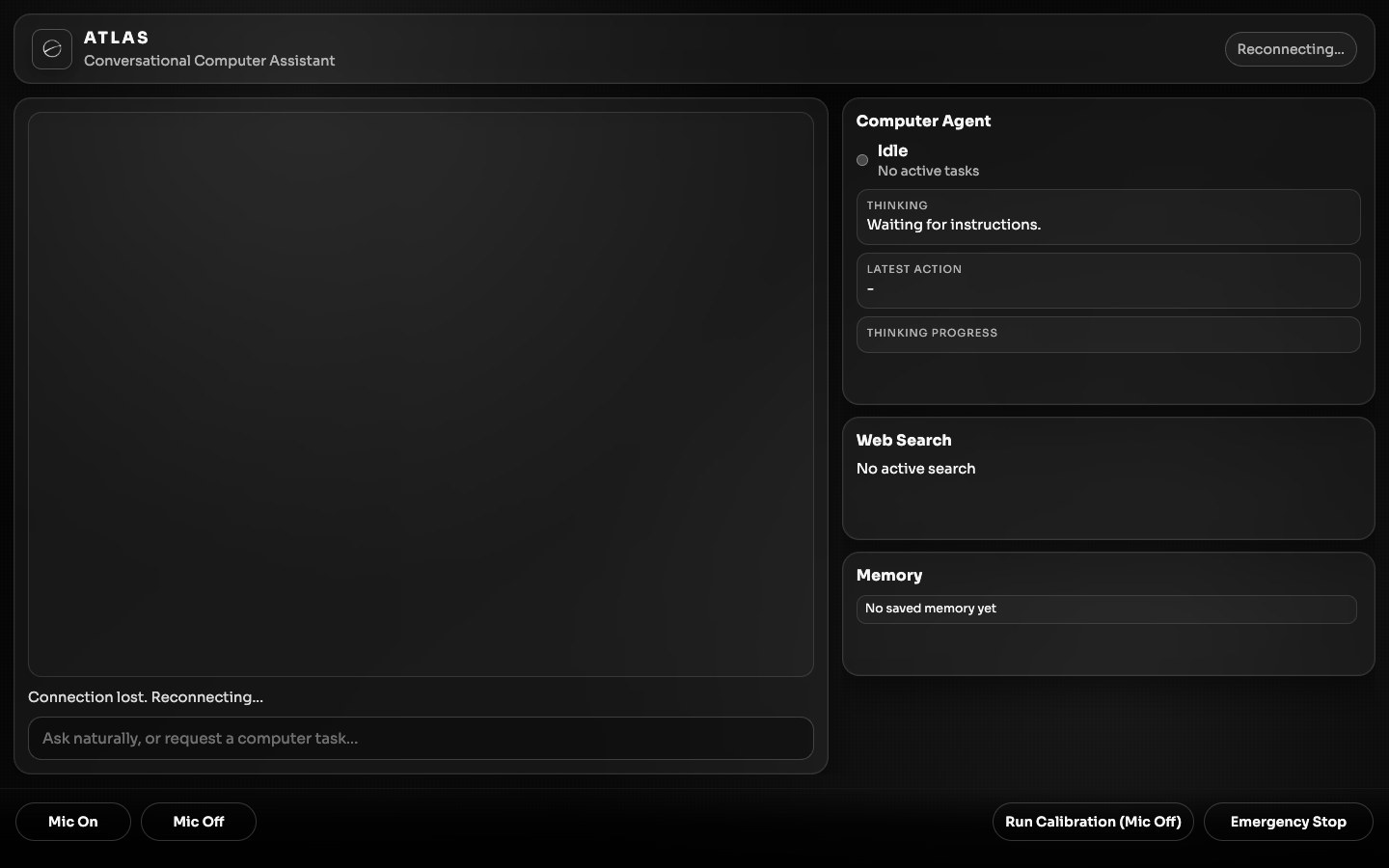 Atlas computer assistant interface in offline idle state